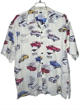David Carey Originals 50th Anniv. Ford Mustang Graphic Button Down Shirt Size XL